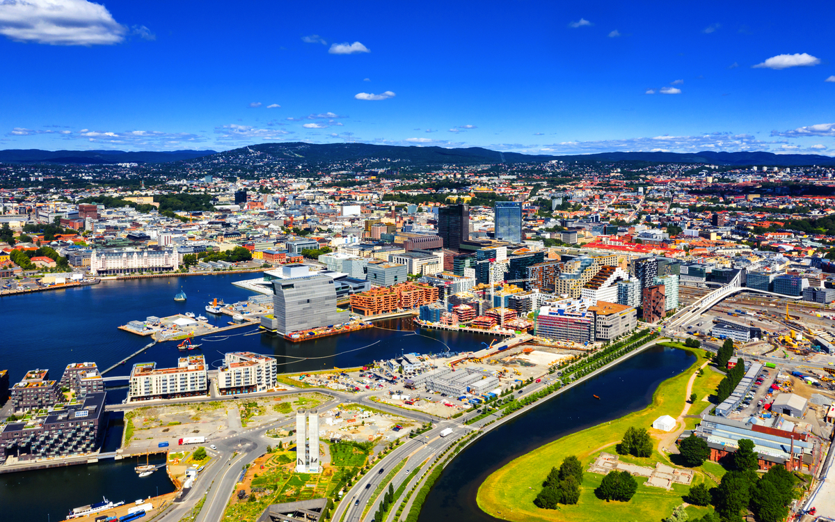 Luftaufnahme des Stadtteils Sentrum in Oslo